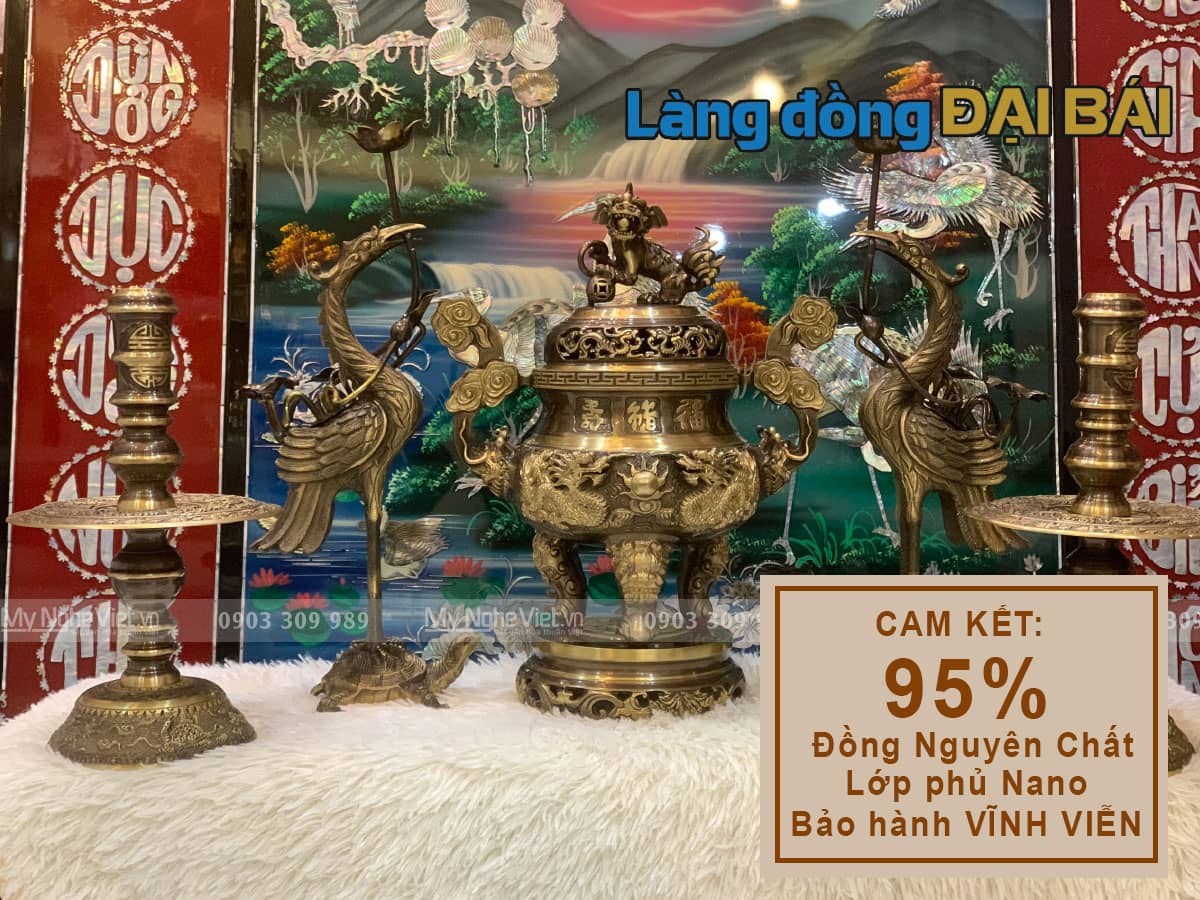 Bộ Ngũ Sự Cao Cấp Đồng Cạo màu Chạm Rồng Phụng H40cm