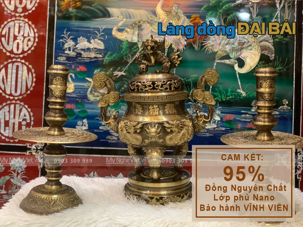 Bộ Tam Sự Bằng Đồng Cạo màu Chạm Rồng Phụng MNV-DD18/40 cao mau