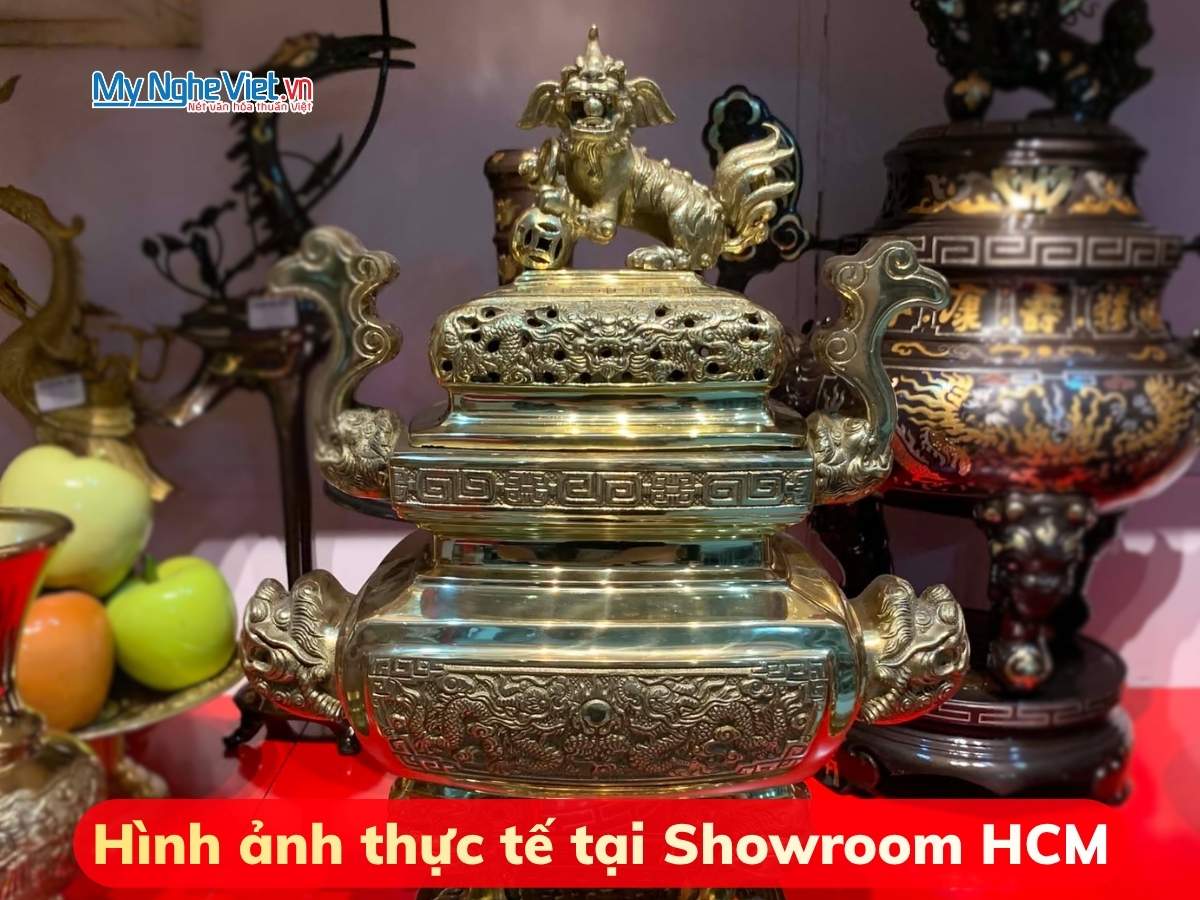 Bộ tam sự vàng bóng Đỉnh vuông H45cm