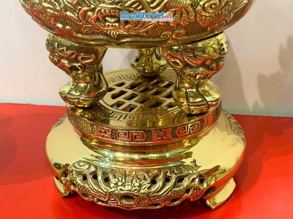 Bộ Lư (Đỉnh) Đồng Ngũ Sự và Đôi Chân Nến + Đôi Hạc Đồng Nhỏ - Bộ thờ cúng MNV-DD21-1