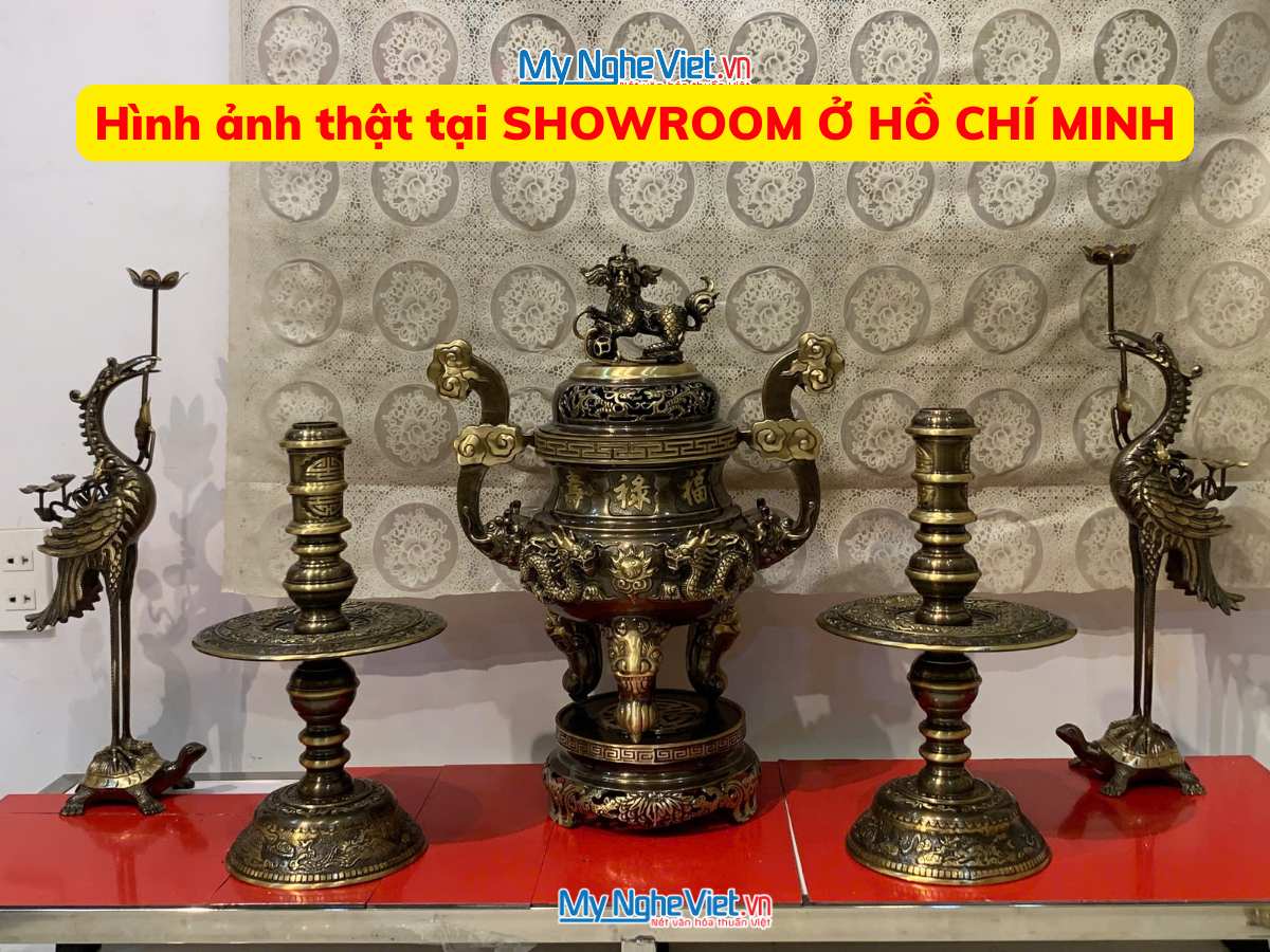 Bộ Đồ Thờ cúng Ngũ sự Đồng Cạo màu Cao Cấp Mới Đỉnh cao 55cm