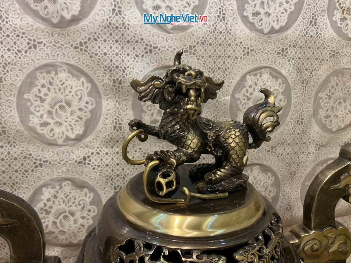 Bộ Đồ Thờ cúng Ngũ sự Đồng Cạo màu Cao Cấp Mới Đỉnh cao 55cm