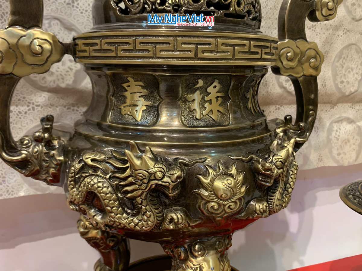 Bộ Đồ Thờ cúng Ngũ sự Đồng Cạo màu Cao Cấp Mới Đỉnh cao 55cm