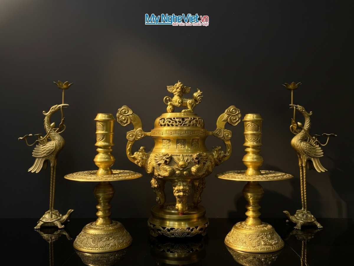 Bộ ngũ sự vàng đậm chạm rồng H60cm DD18/60VDR