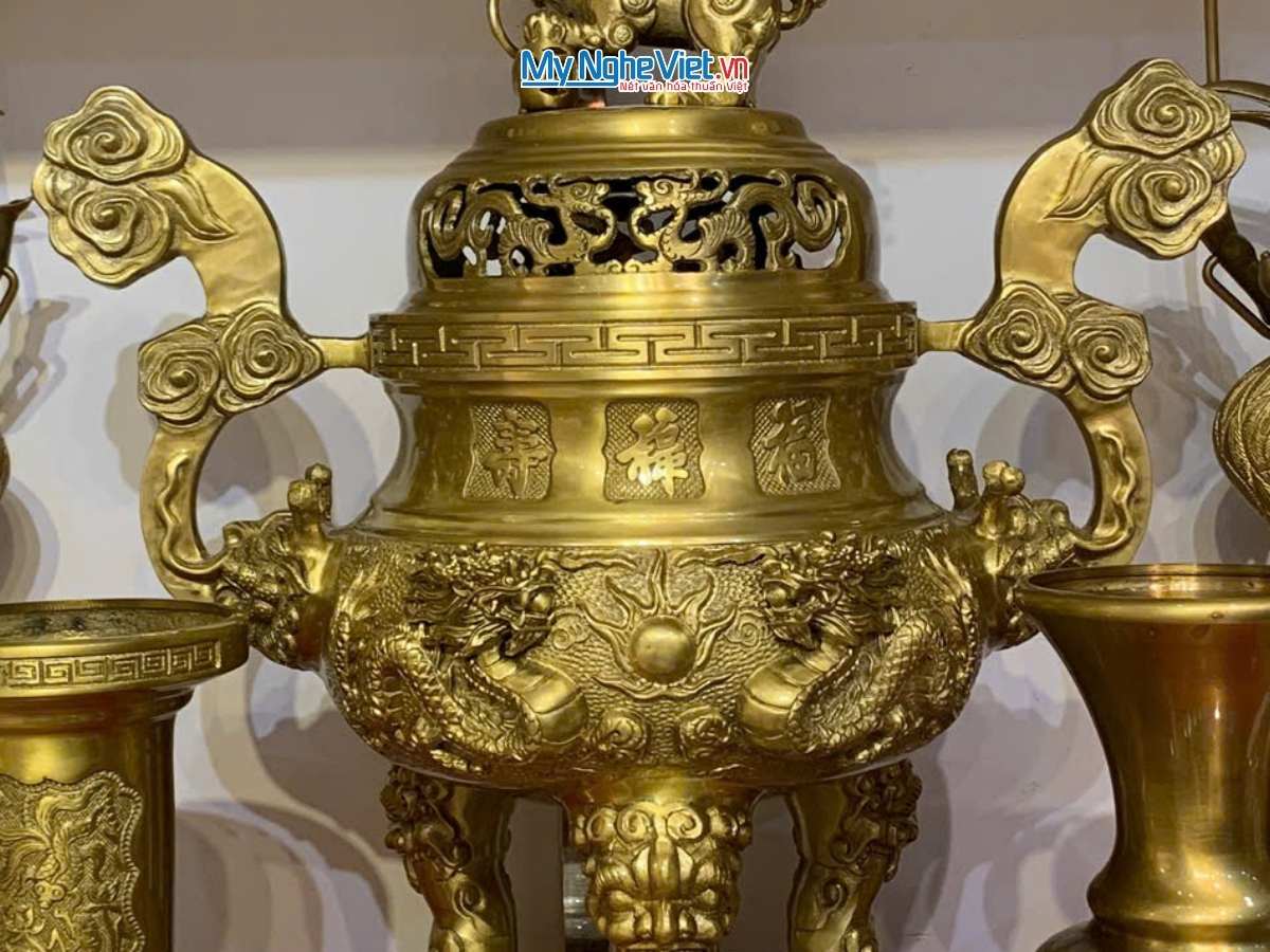 Bộ ngũ sự vàng đậm chạm rồng H60cm DD18/60VDR