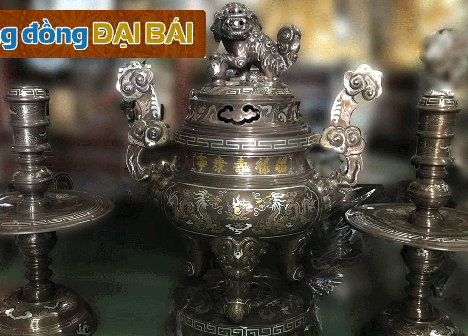 Bộ tam sự bằng đồng khảm ngũ sắc 5 chữ vàng MNV-DD06