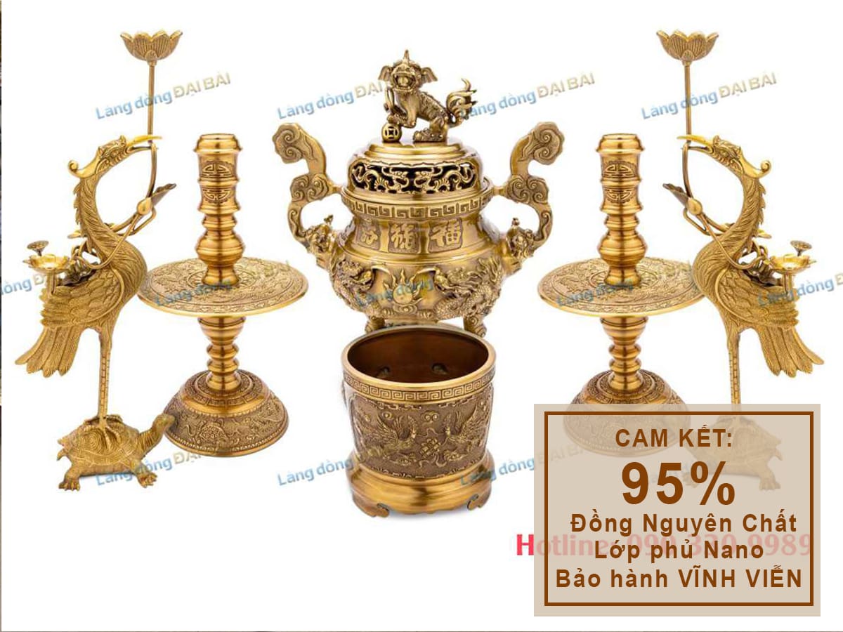 Bộ Đồ Thờ Cúng Đồng Vàng Đậm 6 Món 