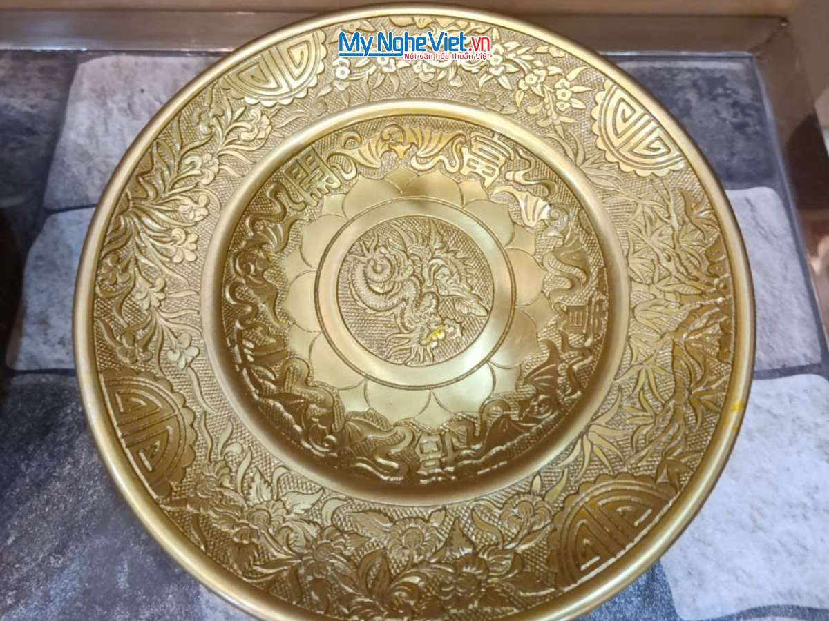 Mâm Trưng Hoa Quả Đồng vàng đậm D28 (cm)-MNV-DD23/D28 vàng đậm