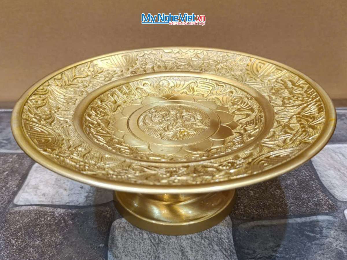 Mâm Trưng Hoa Quả Đồng vàng đậm D28 (cm)-MNV-DD23/D28 vàng đậm