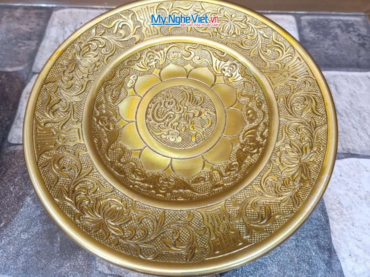 Mâm Trưng Hoa Quả Đồng vàng đậm D23(cm)