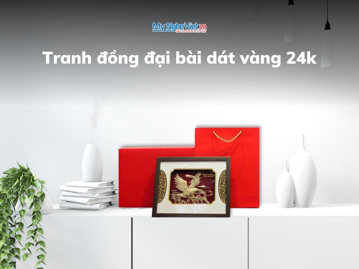 Tranh đại bàng dát vàng để bàn 24k 27x34cm + Hộp xilot đỏ - MNVHD04.7