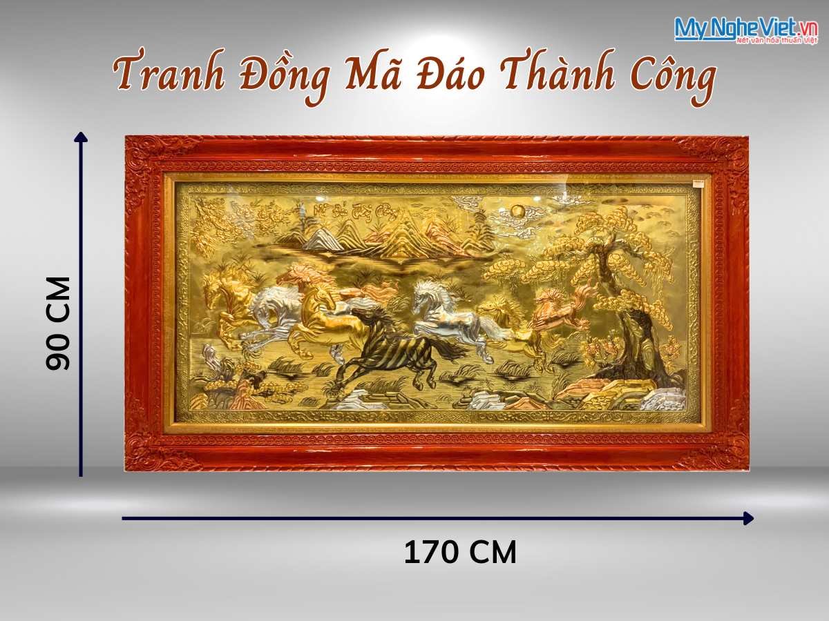 Tranh Đồng Mã Đáo thành công 90x170 khung vặn- Dát vàng 24k