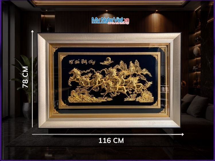 Tranh Đồng Mã Đáo Thành Công Dát Vàng 24K Nền Nhung Đen ( Có Nẹp Sau) HTD78116.1
