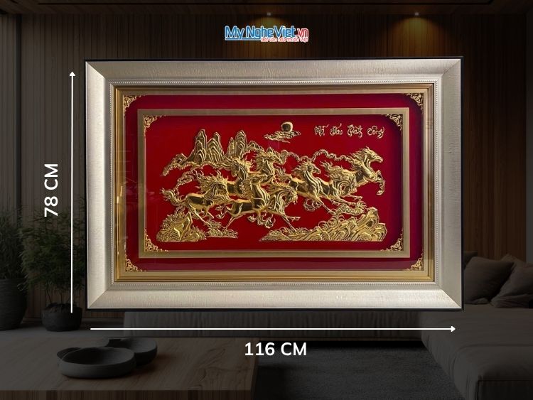 Tranh Đồng Mã Đáo Thành Công Dát Vàng 24K Nền Nhung Đỏ ( Có Nẹp Sau) HTD78116.1