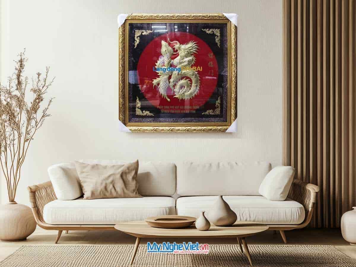 Tranh đồng chữ Phúc hóa rồng Thư pháp MNV-DD77