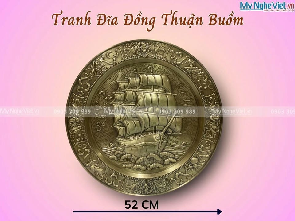 Tranh Đĩa Đồng Thuận Buồm D52cm + hộp đẹp MNV-TDD01/52cm