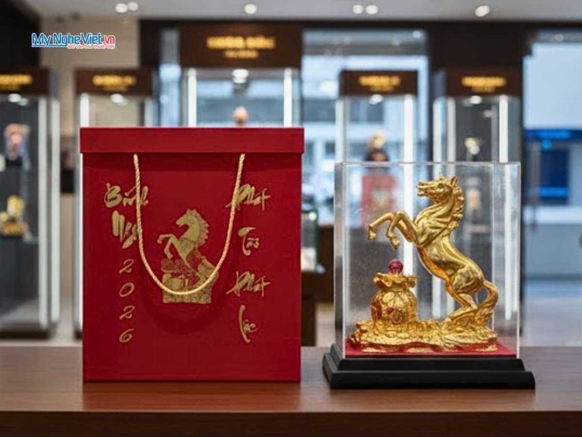 Tượng Ngựa Mạ Vàng 24k Mã Đáo Thành Công cao 35cm