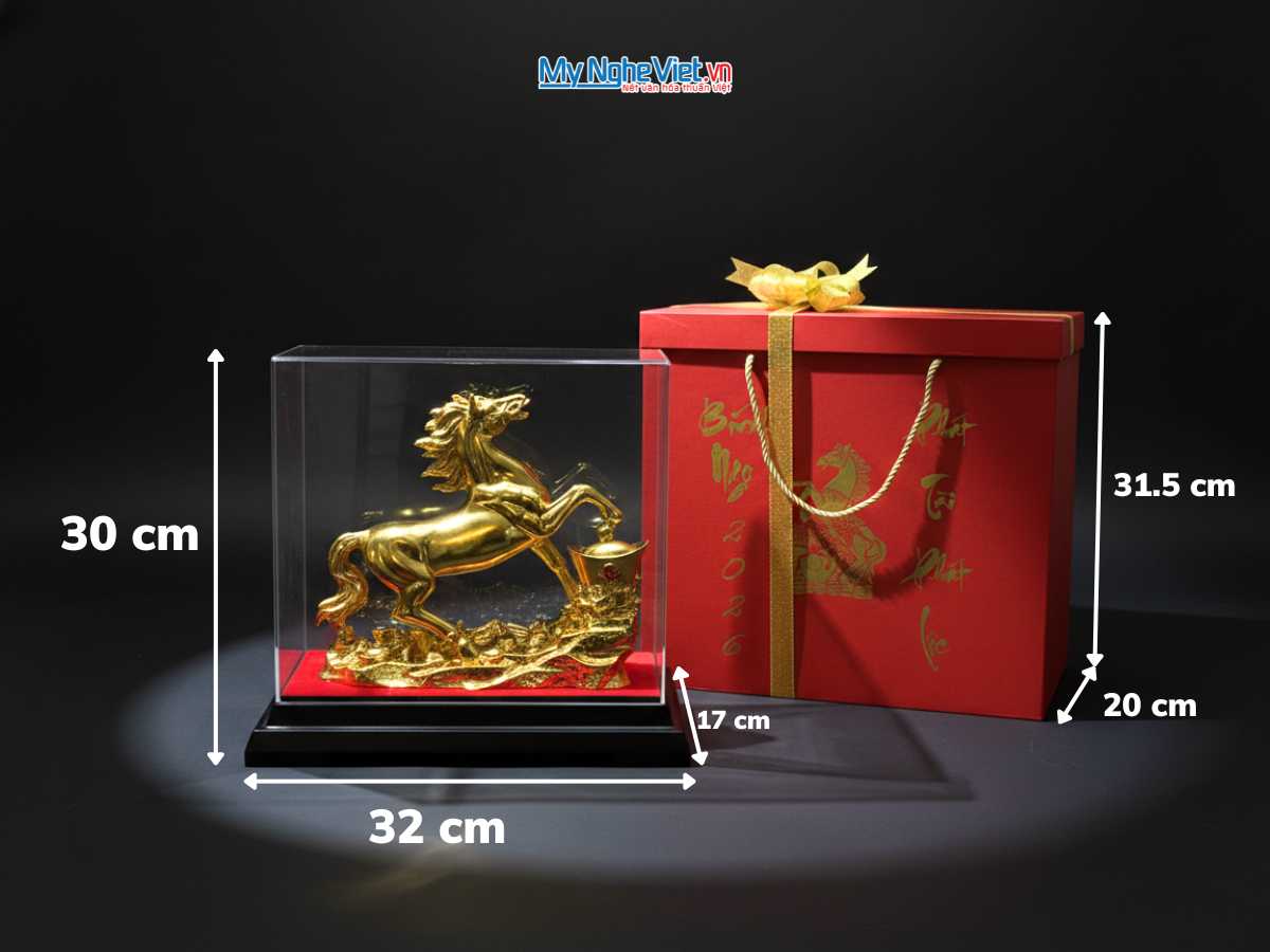 Tượng Ngựa Mạ Vàng 24k Mã Đáo Thành Công cao 30cm