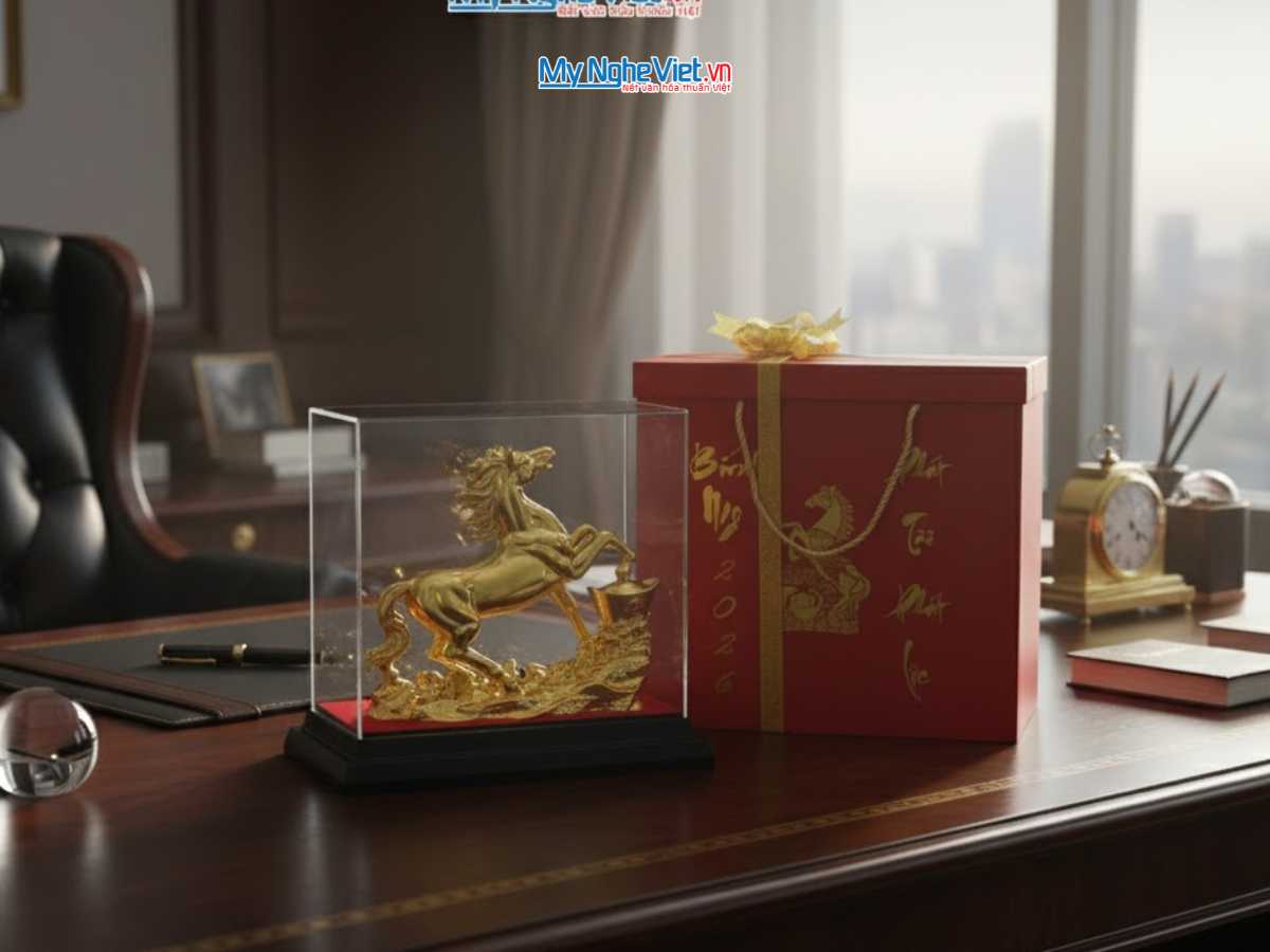 Tượng Ngựa Mạ Vàng 24k Mã Đáo Thành Công cao 30cm