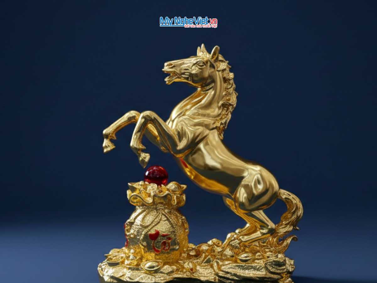 Tượng Ngựa Mạ Vàng 24k Mã Đáo Thành Công cao 35cm