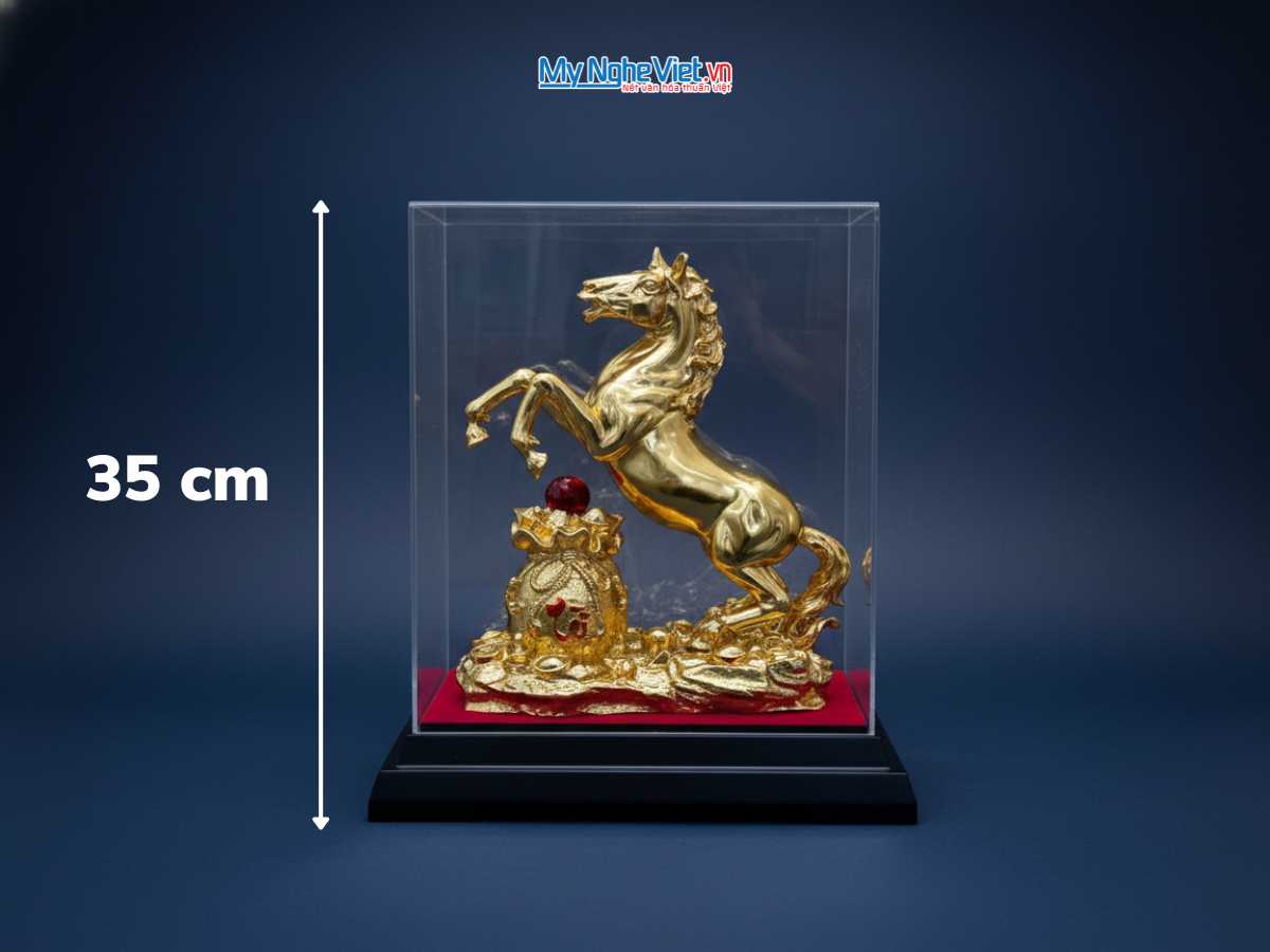 Tượng Ngựa Mạ Vàng 24k Mã Đáo Thành Công cao 35cm